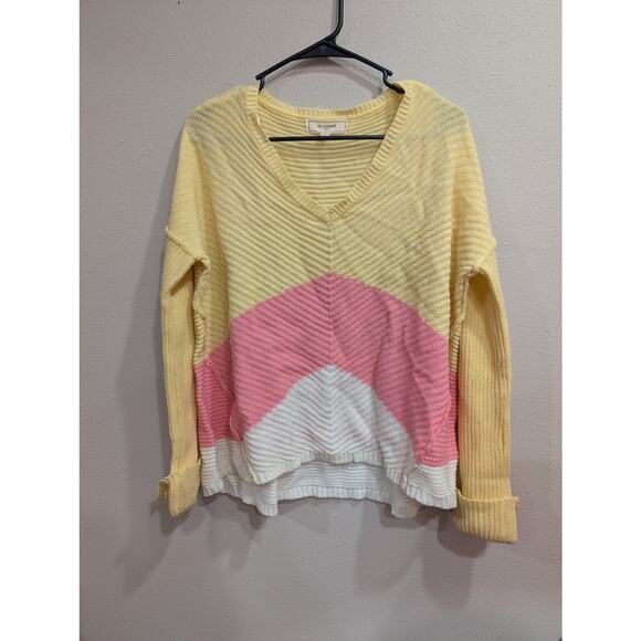 Bright & cheery yellow pink & white juniors sweater by No Comment size Med - Picture 2 of 11